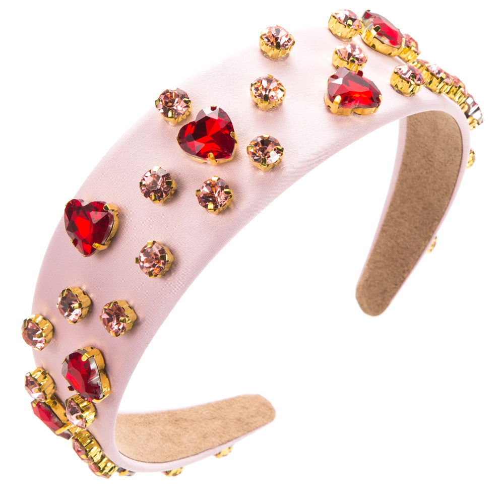 Wholesale Simple Love Glass Diamond Fabric Valentine's Day Hair Hoops